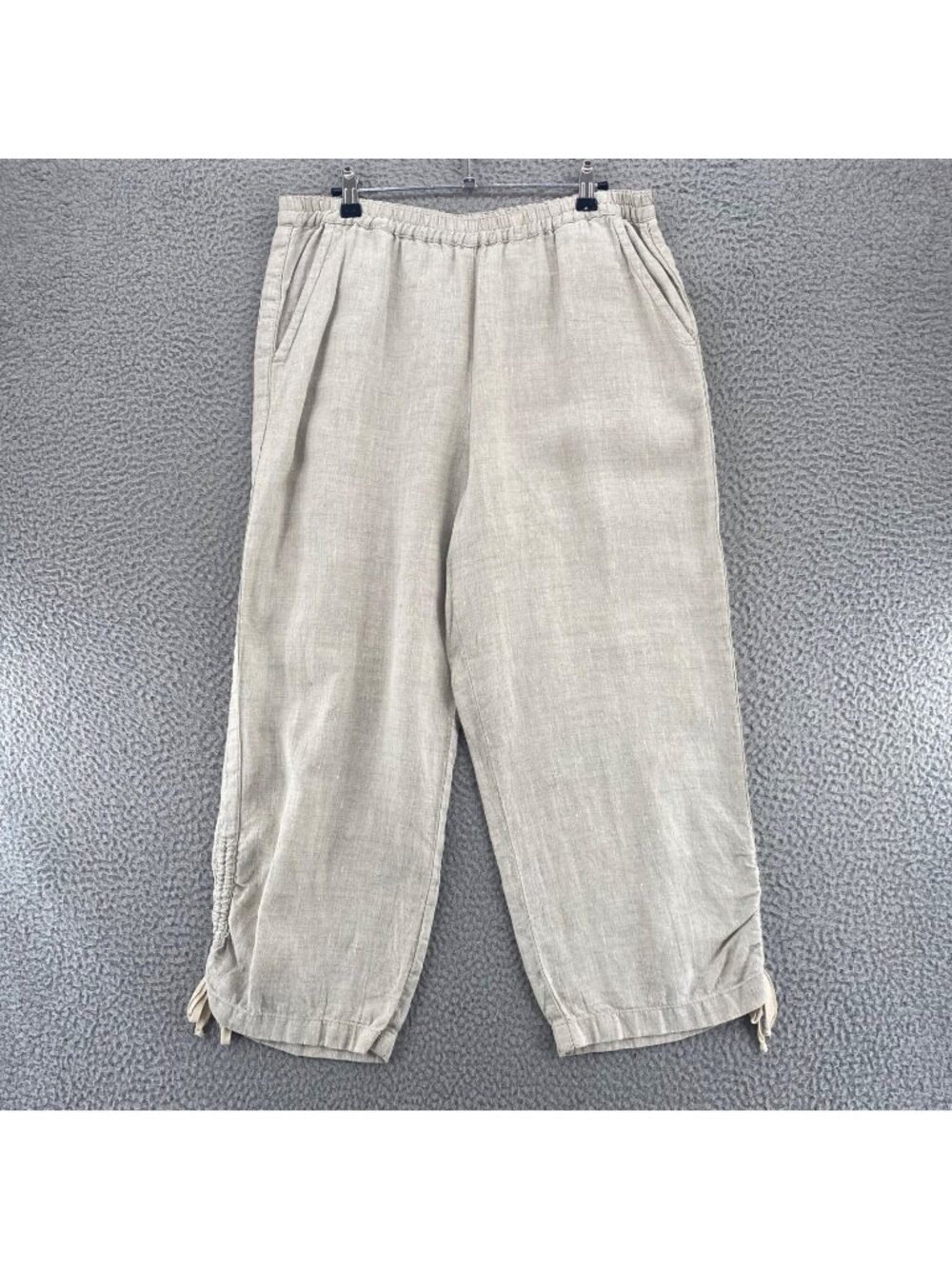 Chicos Pants Women 2 US 12 Gray Linen Cropped Trousers High Rise Stretch Pocket